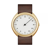 Slow O 12- 42mm 深棕色复古皮表带，金色表壳，白色表盘男士石英手表