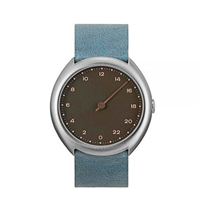 Slow O 10- 42mm 浅蓝色复古皮表带，银色表壳，棕色表盘男士石英手表