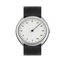Slow O 04- 42mm 黑色复古皮表带，银色表壳，白色表盘男士石英手表