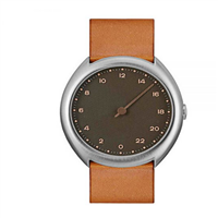Slow O 09- 42mm 棕色复古皮表带，银色表壳，棕色表盘男士石英手表