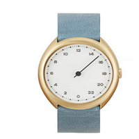 Slow O 13- 42mm 浅蓝色复古皮表带，金色表壳，白色表盘男士石英手表