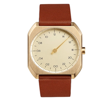 Slow Mo 07 - 棕色皮表带金色表壳玫瑰金表盘 34mm 女士石英手表