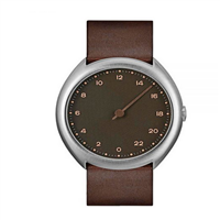 Slow O 08- 42mm 深棕色复古皮表带，银色表壳，棕色表盘男士石英手表