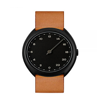 Slow O 11- 42mm 棕色复古皮表带，黑色表壳，黑色表盘男士石英手表