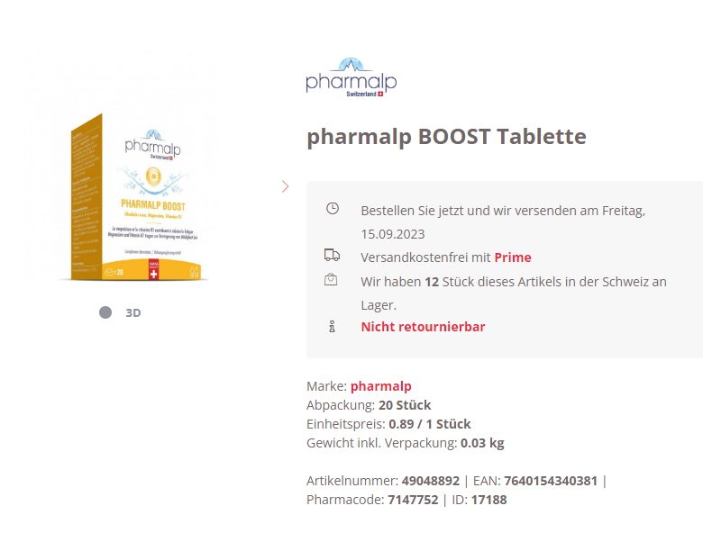 瑞士Pharmalp增强抵抗力20粒